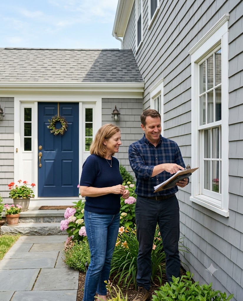 A Seaside estimator reviewing a window project with a homeowner